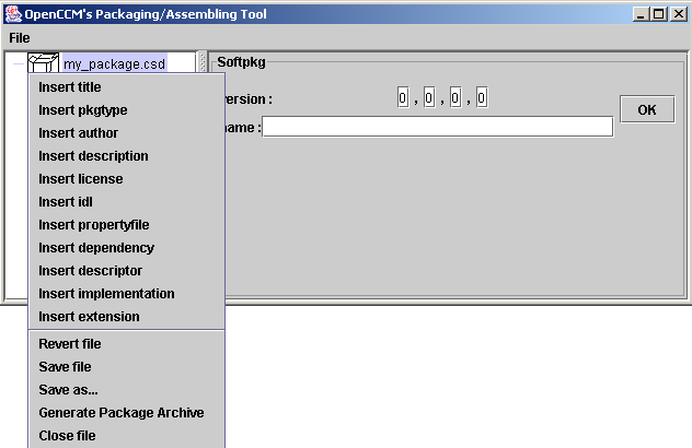 Packaging Tool editing a new Software Package Descriptor